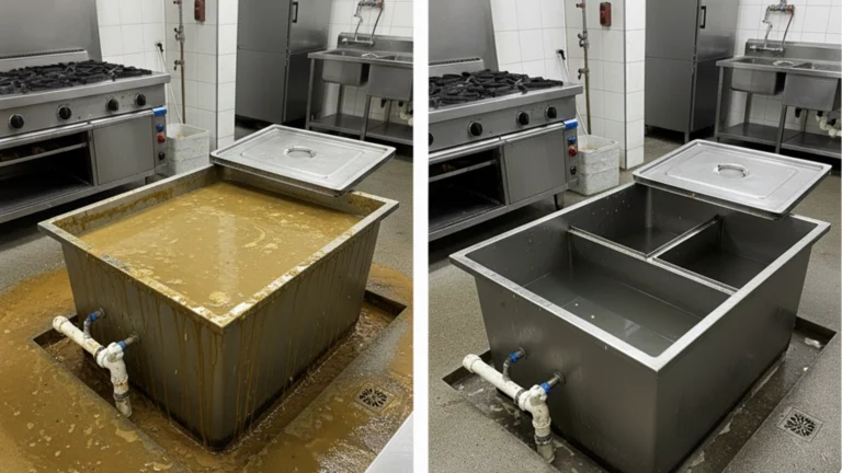 before and after kitchen grease trap cleaning